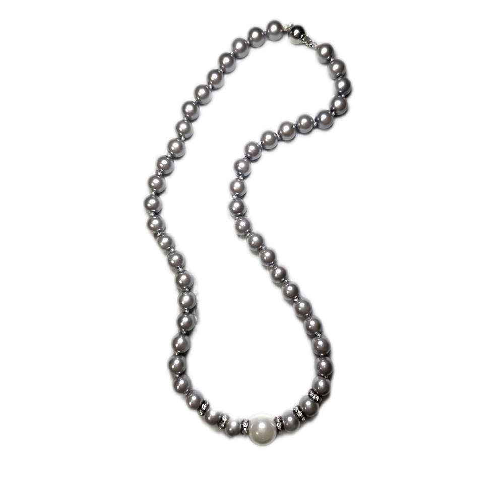 Vintage Faux Pearl Necklace with Crystal Accents